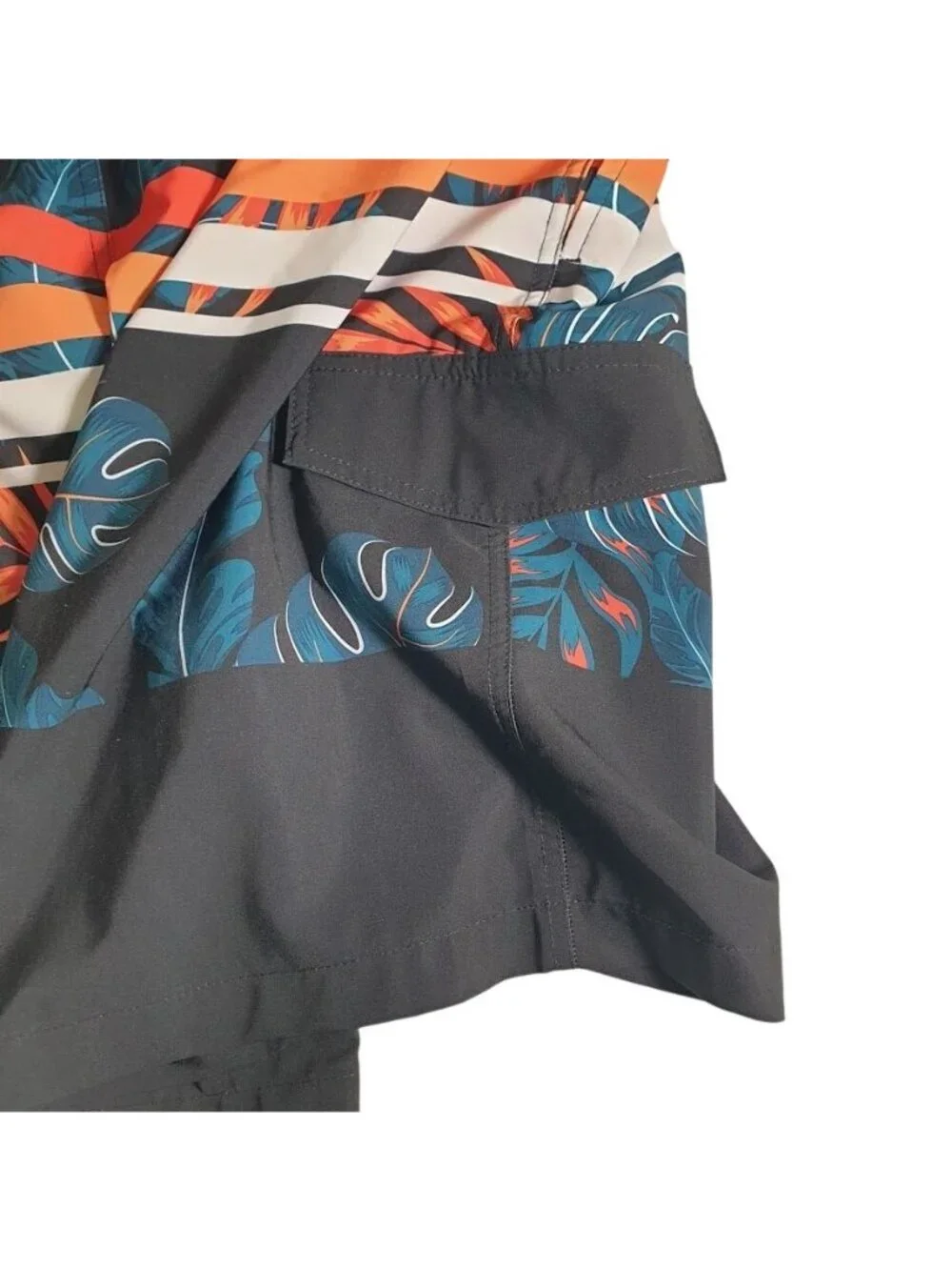 Sonoma Mens Swim Shorts Black Tropical Print Drawstring 46 Waist Lined Vacation